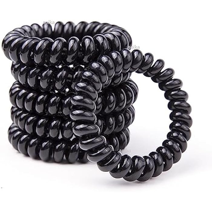 Soika® Telephone Wire | Spiral Elastic Band | Bracelet | Ponytail Holder Hair Rubber Bands (Black, 3) - Image 4